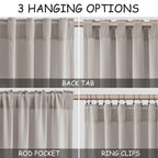 Nanspring Stone Grey Linen Curtains 90 Inches Long for Living Room Simple Modern Light Filtering Semi Sheer Curtain Back Tab and Rod Pocket Neutral Luxury Drapes for Bedroom Office 52x90, 2 Panels