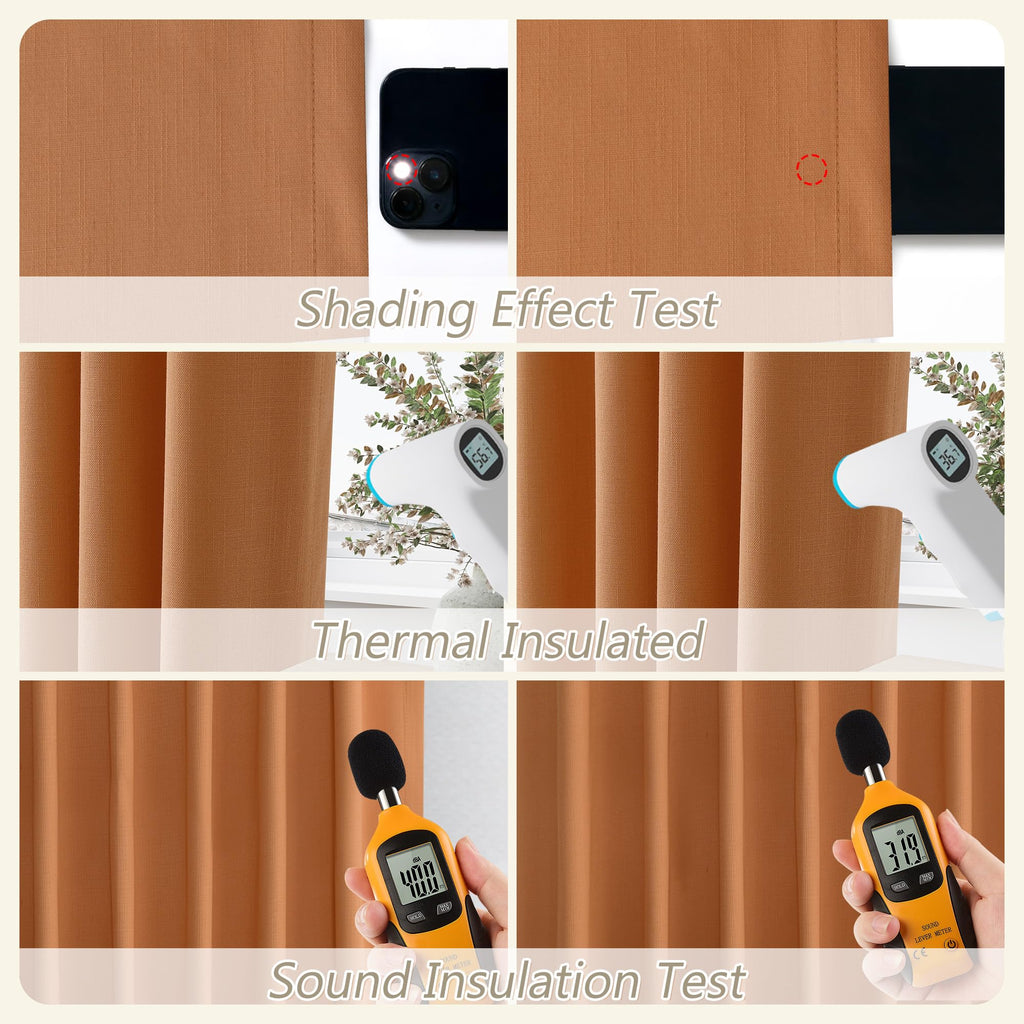 Guken Orange 100% Blackout Linen Curtains 84 Inch Length 2 Panels Set for Living Room Bedroom Back Tab Thermal Insulated Black Out Drapes Room Darkening Farmhouse Window Curtains 84 Inches Long