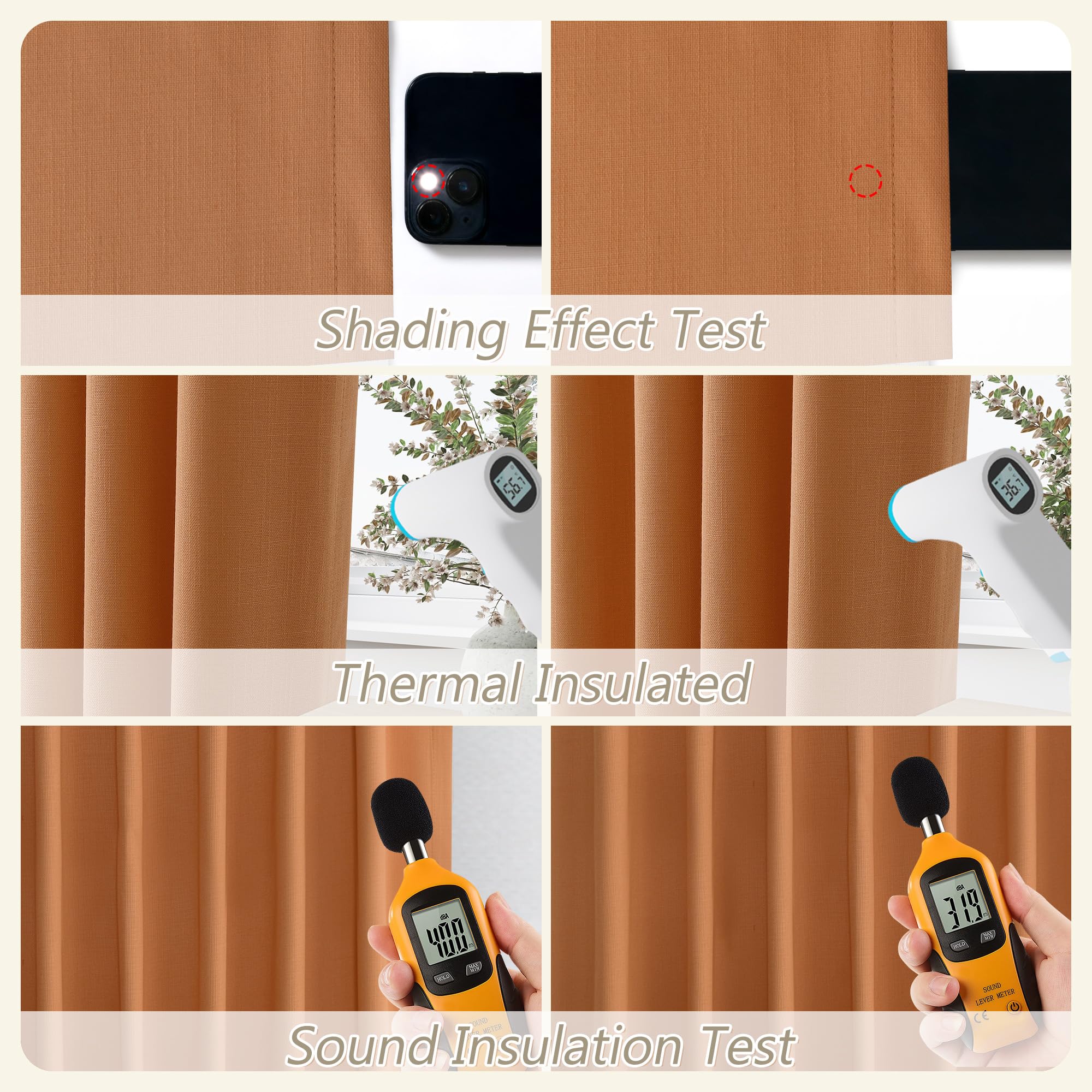 Guken Orange 100% Blackout Linen Curtains 84 Inch Length 2 Panels Set for Living Room Bedroom Back Tab Thermal Insulated Black Out Drapes Room Darkening Farmhouse Window Curtains 84 Inches Long