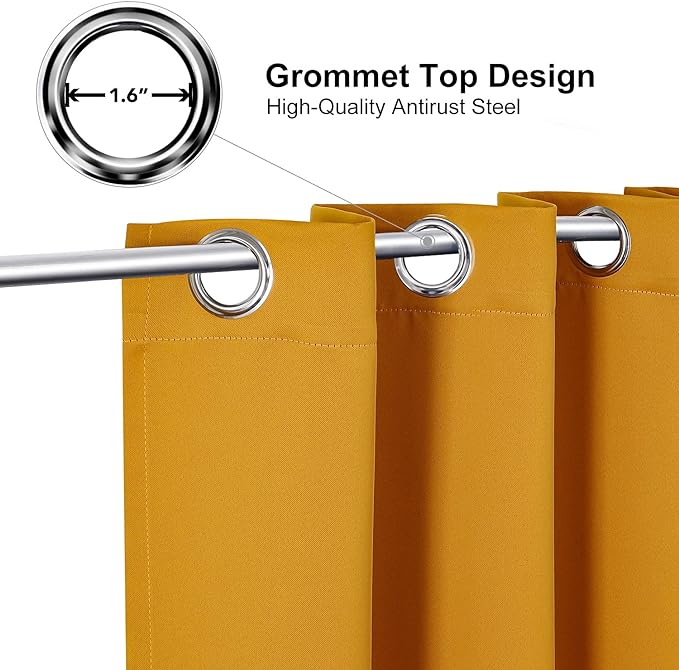 ChrisDowa Room Darkening Curtains 108 Inches Long 2 Panels Set for Living Room, Grommet Thermal Insulated Blackout Curtains for Bedroom (Mustard Yellow, 52 x 108 Inch)