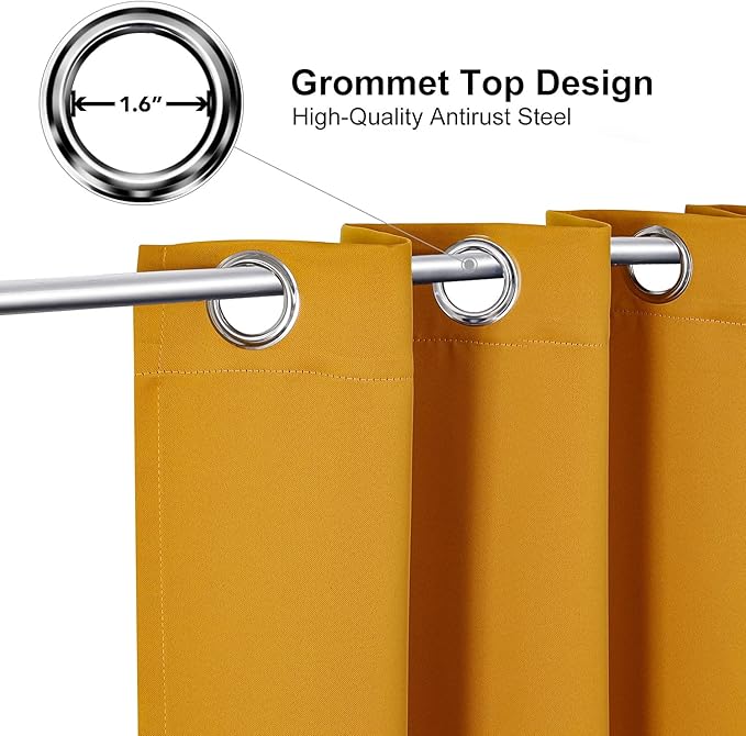 ChrisDowa Small Window Curtains for Kitchen and Bedroom - Grommet Short Thermal Insulated Room Darkening Curtains (2 Panels, Mustard Yellow, 52 x 36 Inch)