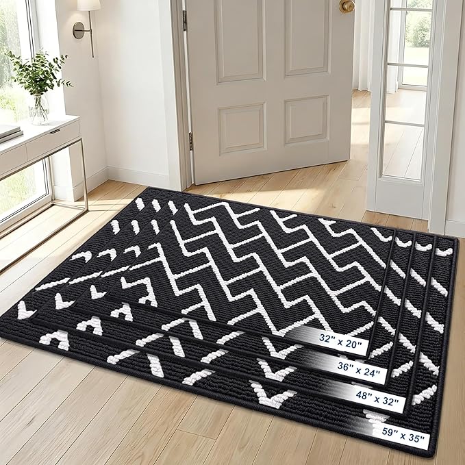 OLANLY Front Door Mat, Non-Slip Rubber Backing, Dirt Resistant and Absorbent, Washable, Easy to Clean Low-Profile Indoor Doormat for Back Door, Entryway, Inside Entrance, 40x32, Deep Black
