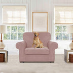 WEERRW Velvet Stretch Chair Sofa Slipcover - 2 Pieces Luxury Soft Velvet Plush Couch Cover Furniture Protector with Elastic Bottom for Pets, Machine Washable, Pink, Small