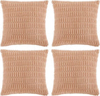 Fancy Homi 4 Packs Peach Decorative Throw Pillow Covers 18x18 Inch for Living Room Couch Bed, Rustic Modern Farmhouse Boho Home Decor, Soft Plush Corduroy Cute Accent Square Cushion Case 45x45 cm
