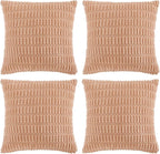 Fancy Homi 4 Packs Peach Decorative Throw Pillow Covers 22x22 Inch for Living Room Couch Bed, Rustic Modern Farmhouse Boho Home Decor, Soft Plush Corduroy Cute Square Accent Cushion Case 55x55 cm