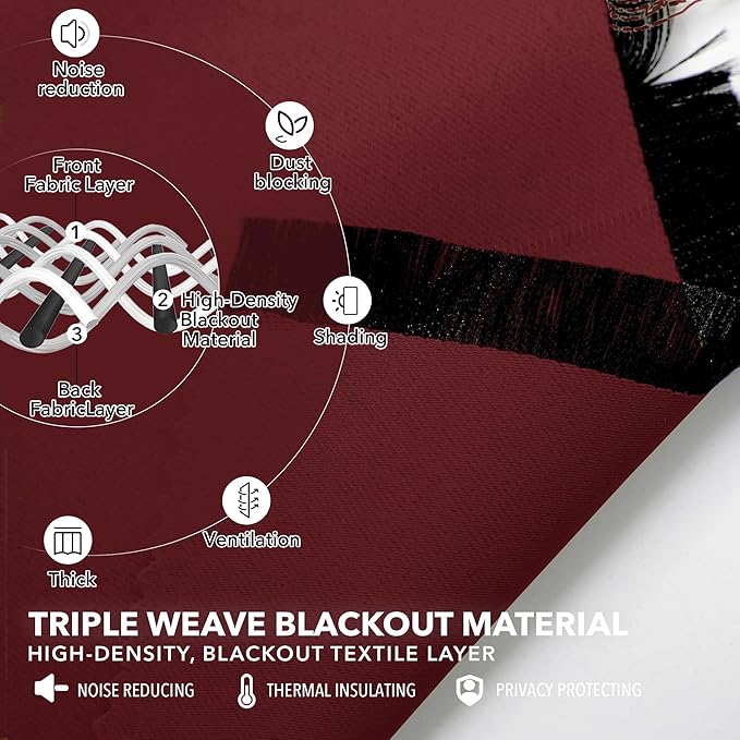 Deconovo Blackout Curtains, Thermal Insulated, W42 x L84 2 Panels, Back Tab, Machine Washable, Room-Darkening Drapes for Bedroom/Living Room Burgundy Red