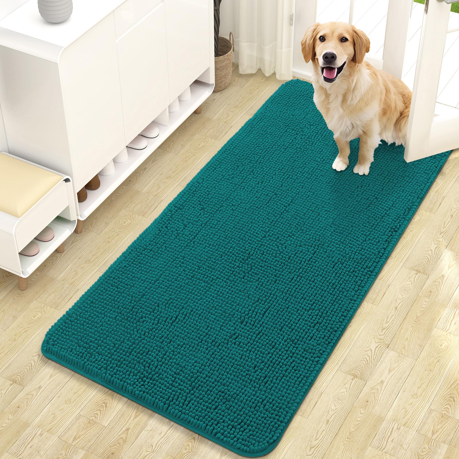 OLANLY Dog Door Mat for Muddy Paws 47x24, Super Absorbent Chenille Mud Mat
