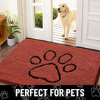 Smiry Dog Door Mat for Muddy Paws, Absorbent Dirt Trapper Non Slip Quick Dry Washable Chenille Mat for Mud Dogs, Entry Rug for Indoor and Outdoor (36x24 Inches, Maple Red and Black)