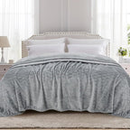 TOONOW Fleece Bed Blanket Queen Size 90x90 inches, Super Soft Fluffy Fuzzy Plush Blanket Geometric Pattern Cozy Microfiber Flannel Blankets for Couch, Bed, Sofa, Light Grey
