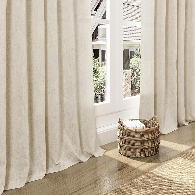 Extra Long Tan Beige Curtains 120 inch Length 2 Panels Set Back Tab Neutral Farmhouse Drapes Light Filtering Semi Sheer Linen Curtain 120 inches Long for Floor to Ceiling Window Patio Sliding Door