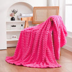 Puncuntex Hot Pink Throw Blanket 60"×80" inches Fuzzy 3D Jacquard Decorative Flannel Fleece Super Soft Plush Cozy Blanket for Couch Sofa Chair Lightweight