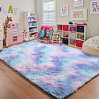ONASAR Rainbow Rugs for Girls Bedroom, 5x8 Fluffy Bedside Throw Area Rug, Soft Plush Shaggy Indoor Floor Carpet for Living Room Nursery Kids Boys Teen Dorm Home Office Decor Aesthetic