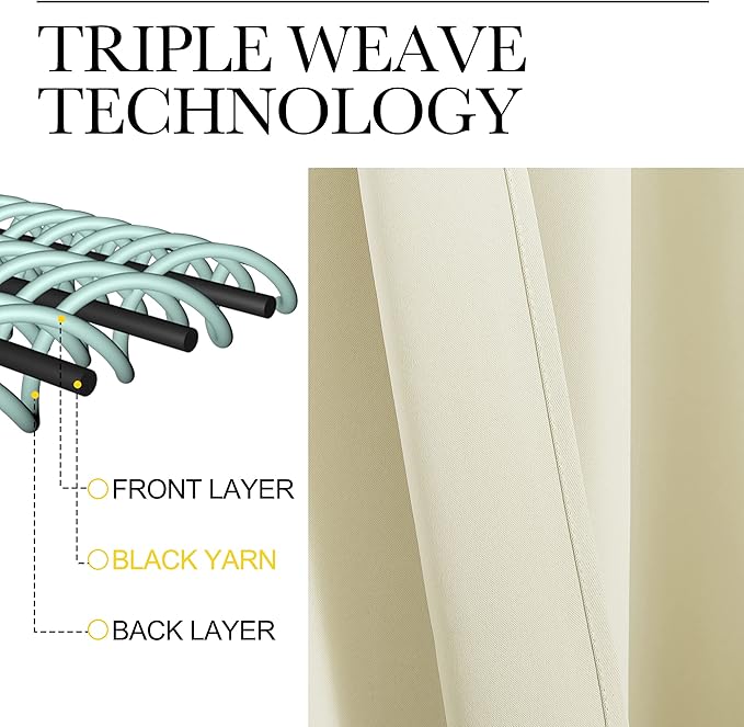 NICETOWN Living Room Curtains, Home Decorations Thermal Insulated Solid Rod Pocket Blackout Drapes for Cafe (Beige, One Pair, 70 x 84-inch)