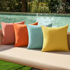 MIULEE Pack of 4 Decorative Outdoor Throw Pillow Covers Linen Waterproof Pillow Covers Summer Farmhouse Cushion Cases for Patio Garden Tent Balcony Couch Sofa 16x16 Inch Blue Green