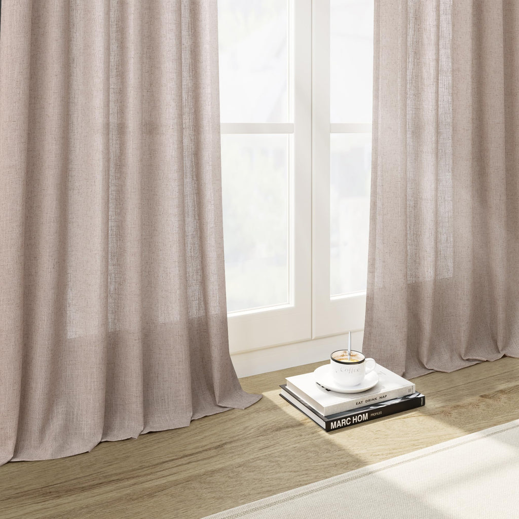 Nanspring Oatmeal Semi Sheer Curtains 72 Inches Long 2 Panels Set for Bedroom Back Tab Rod Pocket Light Filtering Privacy Drapes Cotton Linen Textured Farmhouse Living Room Curtain 52X72 Inches