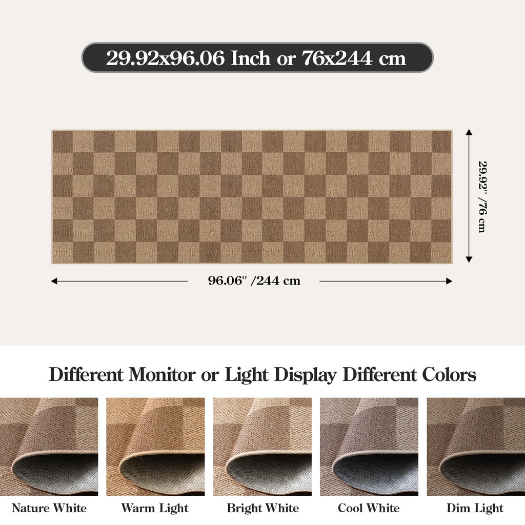 Lahome Checkered Easy Jute Kitchen Runner Rug, 2x8 Outdoor Rugs Washable