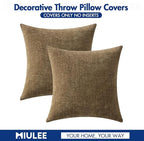 MIULEE Pack of 2 Coffee Throw Pillow Covers 20x20 Inch Soft Chenille Pillow Covers for Sofa Living Room Couch Solid Dyed Cases