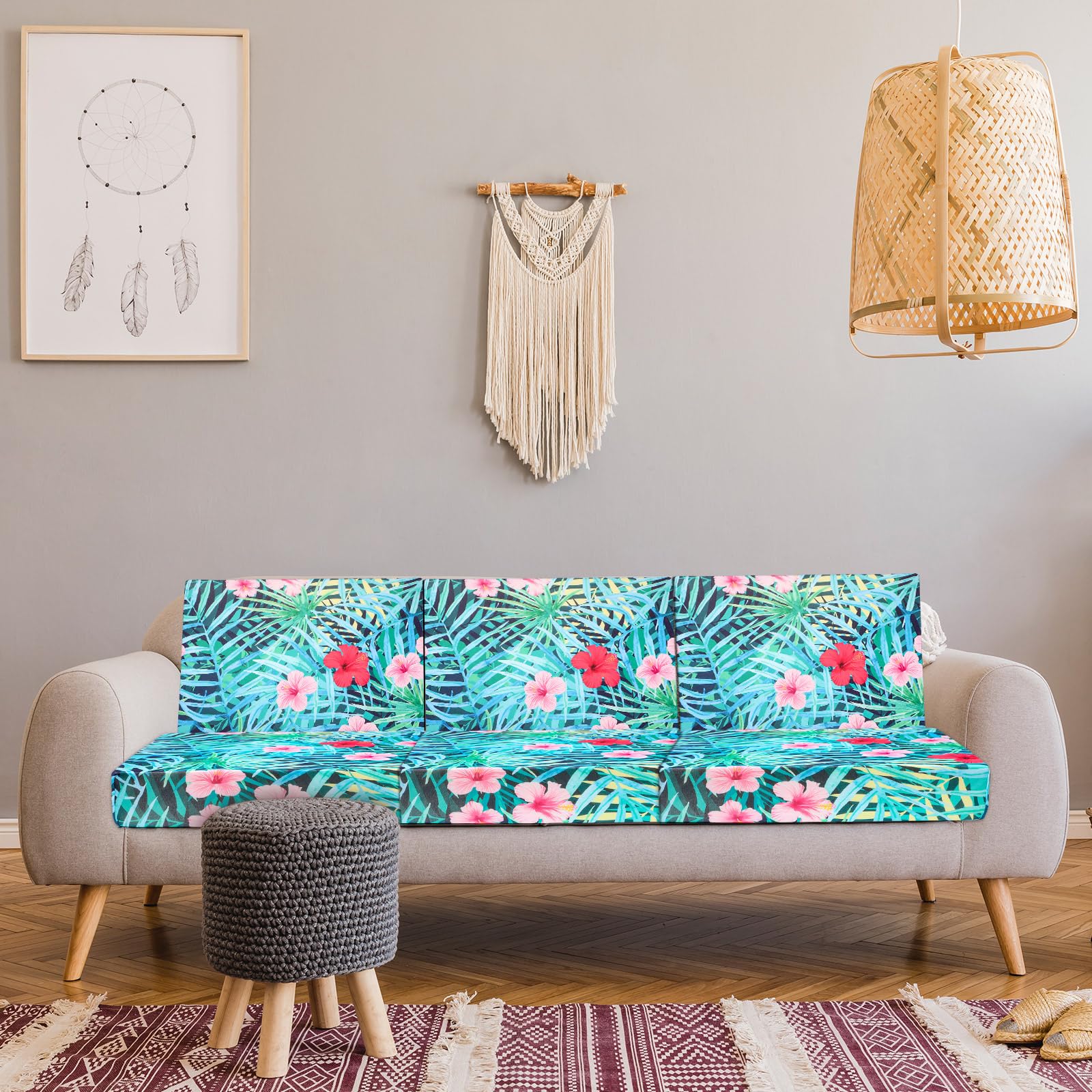 Newwiee 8Pcs Patio Cushion Covers Stretch Outdoor Cushion Cover Replacement for Patio Furniture Sofa Couch Slipcovers, Soft Flexibility Washable Furniture Protector(Fresh Floral,Fresh Color)