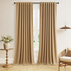 Guken Camel Brown 100% Blackout Linen Curtains 102 Inch Length 2 Panels Set for Living Room Back Tab Thermal Insulated Black Out Drapes Room Darkening Farmhouse Style for Bedroom Window Curtains
