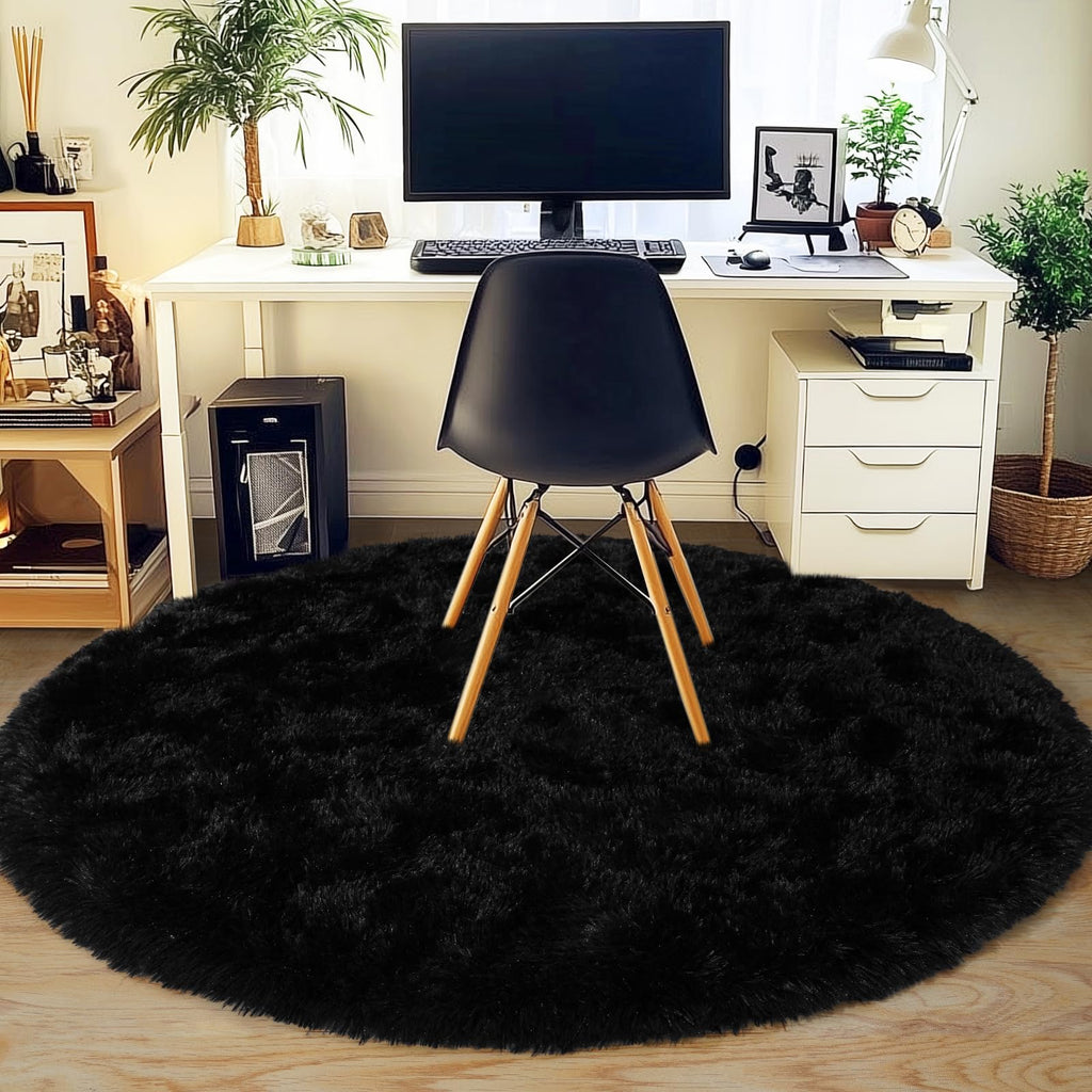 Quntue 5'x5' Cream Round Rugs for Girls Bedroom, Ultra Soft Fluffy Circle Rug for Kids Room, Cute Shag Rugs for Living Room Playroom Tent Castle Home Decor Rug