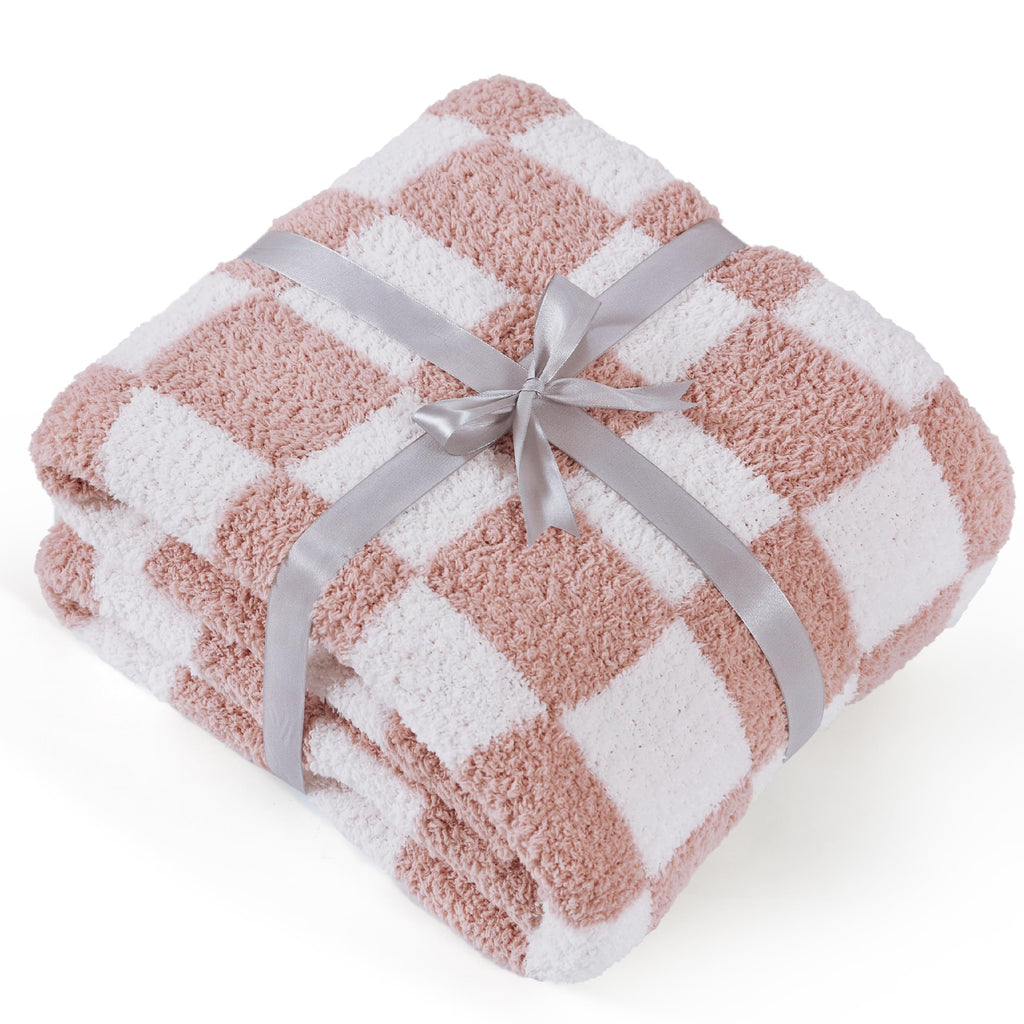 Bedsure GentleSoft Pink Checkered Throw Blanket for Couch - Soft Cozy Fluffy Blanket, Lightweight Warm Knit All Season Plaid Blankets for Bed Sofa, Birthday, for Women, 50x60 Inches