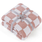 Bedsure GentleSoft Pink Checkered Throw Blanket for Couch - Soft Cozy Fluffy Blanket, Lightweight Warm Knit All Season Plaid Blankets for Bed Sofa, Birthday, for Women, 50x60 Inches