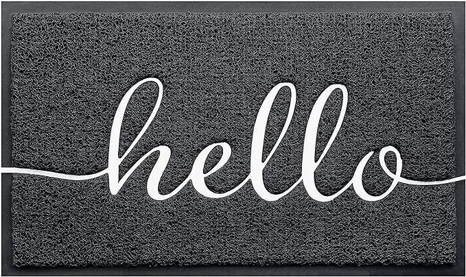 CozyBounty Door Mat Hello Mats Outdoor Indoor Non-Slip Doormat for Entryway Low-Profile Floor Mat for Yard, Garage, High Traffic Areas (30"x17.5", Black)