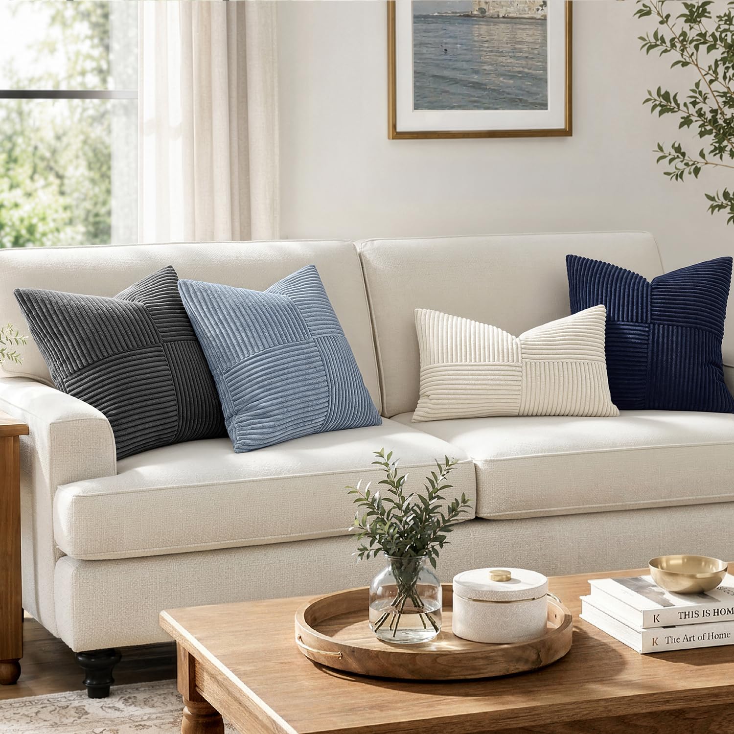 MIULEE Dusty Blue Decorative Throw Pillow Covers for Couch 18x18 Inch