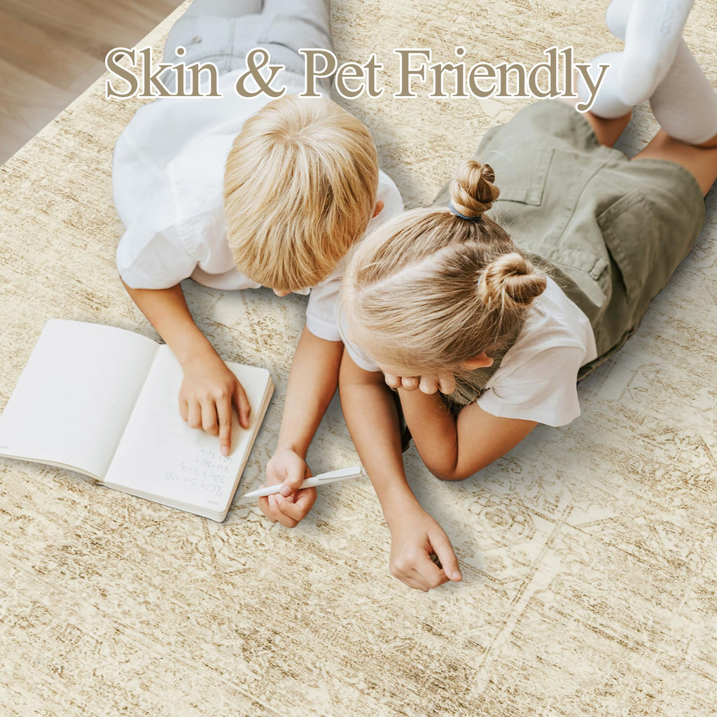 Soalmost Washable Area Rug 8x10 Large Soft Living Room Rugs Beige/Ivory