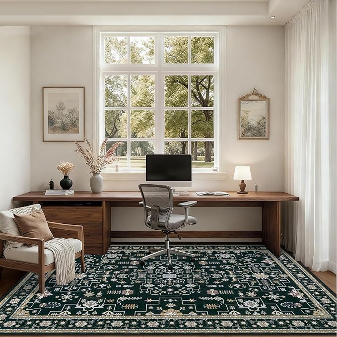 ExpediX 10x14 Area Rugs Living Room: Washable Vintage Rug for Bedroom Black