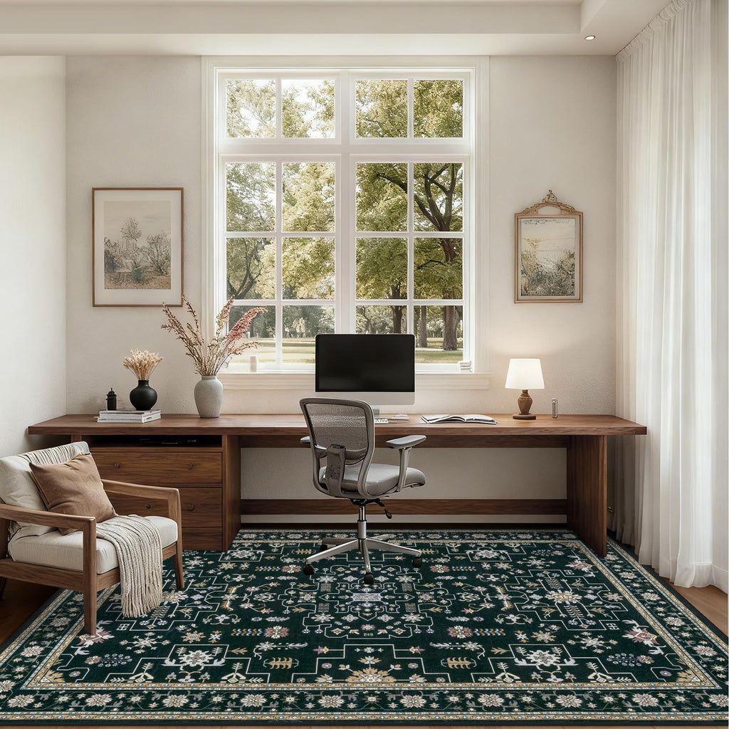 ExpediX 5x7 Area Rugs Living Room: Washable Vintage Rug for Bedroom Black