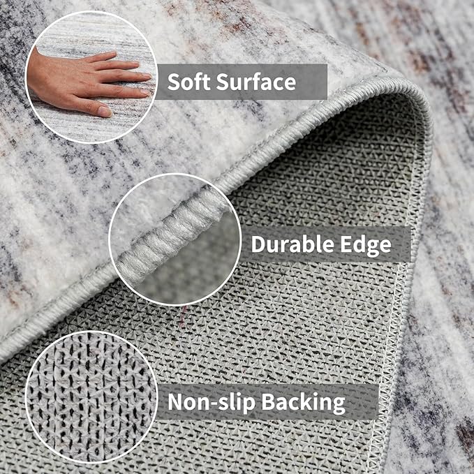 3x4 Rugs Washable Entry Rug: Easy-to-Clean Carpets for Large Entryway Hallway Kitchen Bedroom - Stain and Water Resistant Carpet with Non-Slip Backing - Soft Low-Pile Door Mat Beige Grey