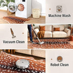 AROGAN Premium Deer Print Rug 4.6x5.2 Feet, Machine Washable Faux Fur Rug, Non-Slip Animal Print Hide Deer Skin Area Rug for Bedroom Living Room Home Decor
