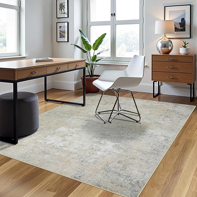 5x7 Area Rugs for Living Room Rug Washable: Abstract Rug for Dining Room Bedroom Carpet Non Slip 5 by 7 Indoor Modern Nursery Home Office Beige Grey