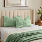 decorUhome Throw Pillow Covers 12x20 Inch Set of 2, Soft Plush Faux Wool Sage Green Solid Couch Pillow Covers, Accent Farmhouse Neutral Rectangle Pillow Cases for Sofa Bed Living Room