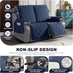 TAOCOCO 100% Waterproof Oversized Loveseat Recliner Cover, Non Slip Split Couch Covers for Reclining Loveseat with Elastic Straps for Kids Pets(Oversized 2 Seater, Navy Blue)