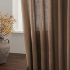 Nanspring Caramel Brown Linen Curtains for Living Room 92 Inches Long Back Tab Light Filtering Semi Sheer Vintage Rustic Curtain Luxury Boho Decor Drapes for Bedroom Office 52x92, 2 Panels