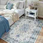RELEANY Washable Area Rug, 3'x5', Blue/White/Gray