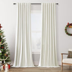 Ivory 100% Blackout Linen Curtains 144 Inch Length 2 Panels Set for Living Room Bedroom Back Tab Thermal Insulated Black Out Drapes Room Darkening Farmhouse Style for Bedroom Window Curtains 52x144