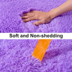 Ultra Soft Runner Rugs for Bedroom Hallways with Upgraded Non-Slip Rubber Backing & Thick Memory Sponge, 2 Packs 2x6 Feet Fluffy Shag Throw Area Rug for Bedside Dorm Light Purple