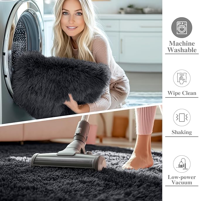 OLANLY 6x8 Machine Washable Large Area Rugs for Living Room, Bedroom, Soft Fluffy Shaggy Bedside Rug, Indoor Floor Carpet for Kids Girls and Boys, Dorms, Nursery, Home Decor Aesthetic, Black