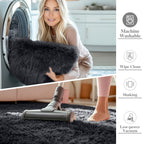 OLANLY 3x6 Machine Washable Runner Rugs for Hallway, Soft Fluffy Shaggy Bedside Rugs for Bedroom, Living Room, Indoor Floor Carpet for Kids Girls and Boys, Nursery Rooms, Home Decor Aesthetic, Black