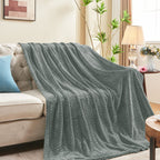 inhand Grey Fleece Queen Blanket for Bed, Super Soft Flannel Cozy Blankets for Adults, Lightweight Leaves Pattern Fuzzy Blanket for Office,Travel, Warm Plush Blankets for All Season, 90x90 Inches