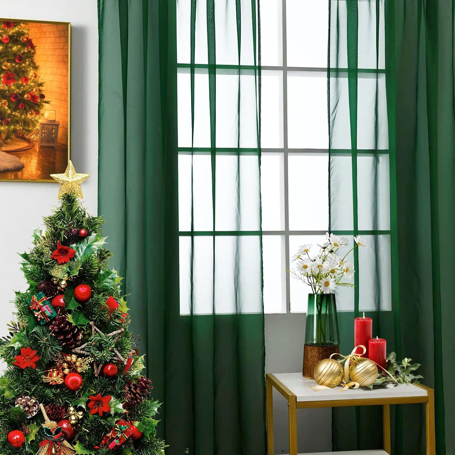 SpaceDresser Basic Rod Pocket Sheer Voile Window Curtain Panels White 1 Pair 2 Panels 70 Width 84 Inch Long for Kitchen Bedroom Children Living Room Yard(Foliage Green,70 W x 84 L)