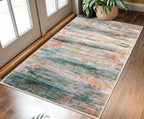 KOZYFLY Area Rug 3x5 Modern Ombre Living Room Rug, Washable Rugs for Bedroom Non-Slip Soft Stain Resistant Striped, Print Green Abstract Carpet for Living/Laundry/Kid Room