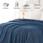 Whale Flotilla King Size Fuzzy Fleece Blanket for Bed, 90x104 Inch Fluffy Warm Soft Jacquard Blankets for All Season, Lightweight and Cozy, Navy Blue