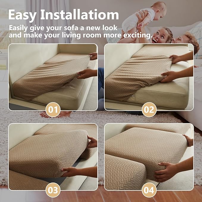 Couch Cushion Covers for Sofa Couch Covers Wear-Resistant Universal Sofa Cover Washable Stretch for Sectional Slipcovers (Texture-Light Coffee,Extra Large Single Seat Cover)