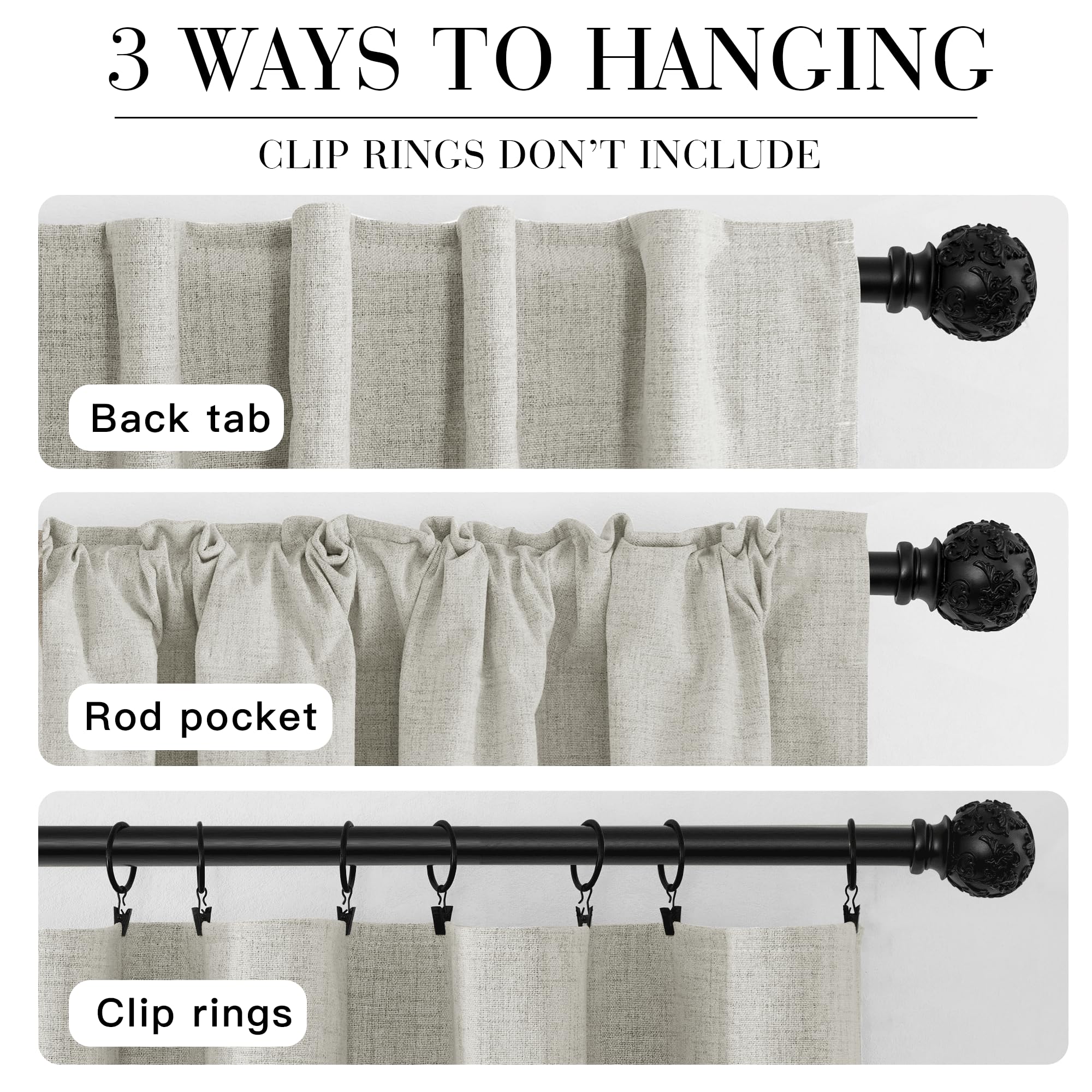RYB HOME 100% Blackout Cream Curtains, Linen Texture Thermal Insulated Drapes for Bedroom/Living Room/Office/Nuesery, Privacy Farmhouse Full Blackout Window Treatment, W52xL108 Inch Long, 2 Panels