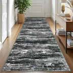KOZYFLY 3x10 Ft Rug Modern Ombre Runner Rug for Hallway, Washable Kitchen Rugs Non-Slip Soft Striped Entryway Rug, Print Black Grey Abstract Carpet for Laundry Nursery