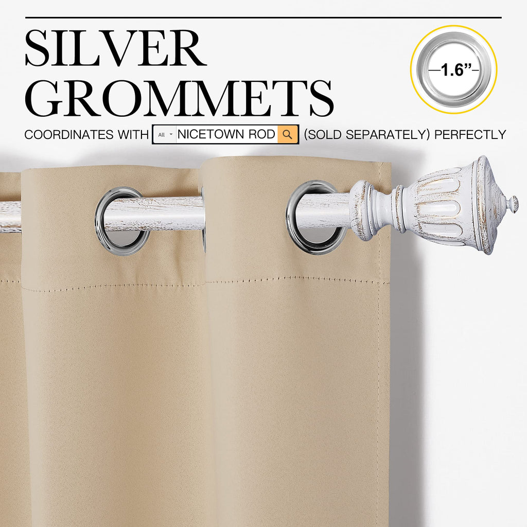 NICETOWN Room Darkening Curtain Panels for Cafe, Thermal Insulated Grommet Room Darkening Draperies/Drapes for Window (Biscotti Beige, 2 Panels, W42 x L68 -inch)
